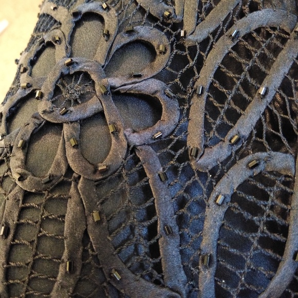 Vintage Black Crochet Silk Beaded Lace Skirt - Picture 6 of 8